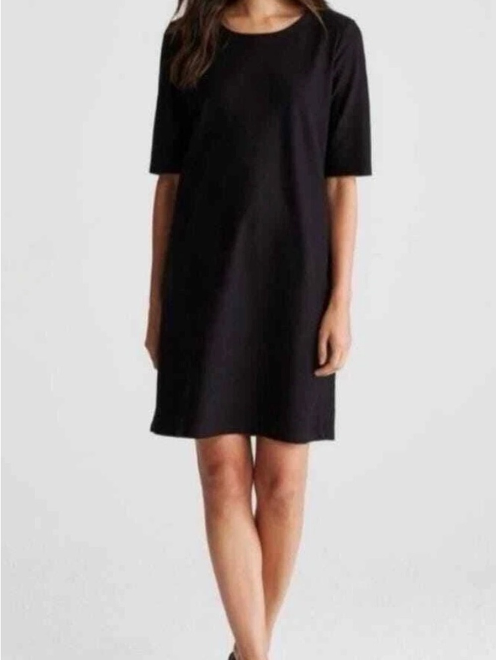 Eileen Fisher Black Short Sleeve T-Shirt Dress Shift Minimalist Size M